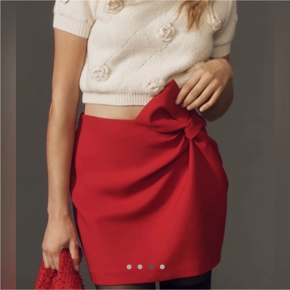 Anthropologie Maeve Twist Bow Mini Skirt Womens Sz 2 Red